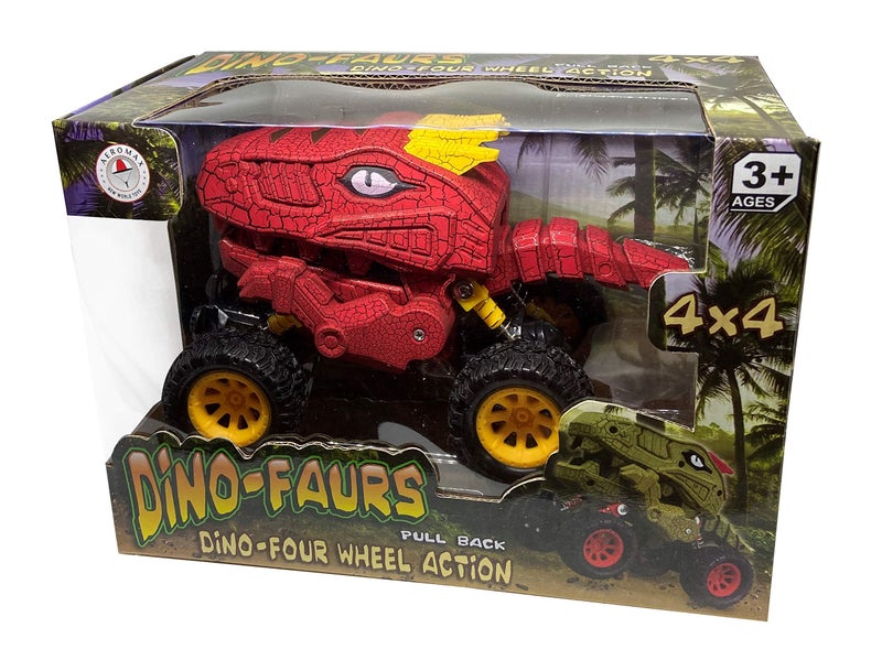 Aeromax Dino-Faur Pull Back Dinosaur Truck, Red with Yellow Accent (PBDB-B) - Image 2
